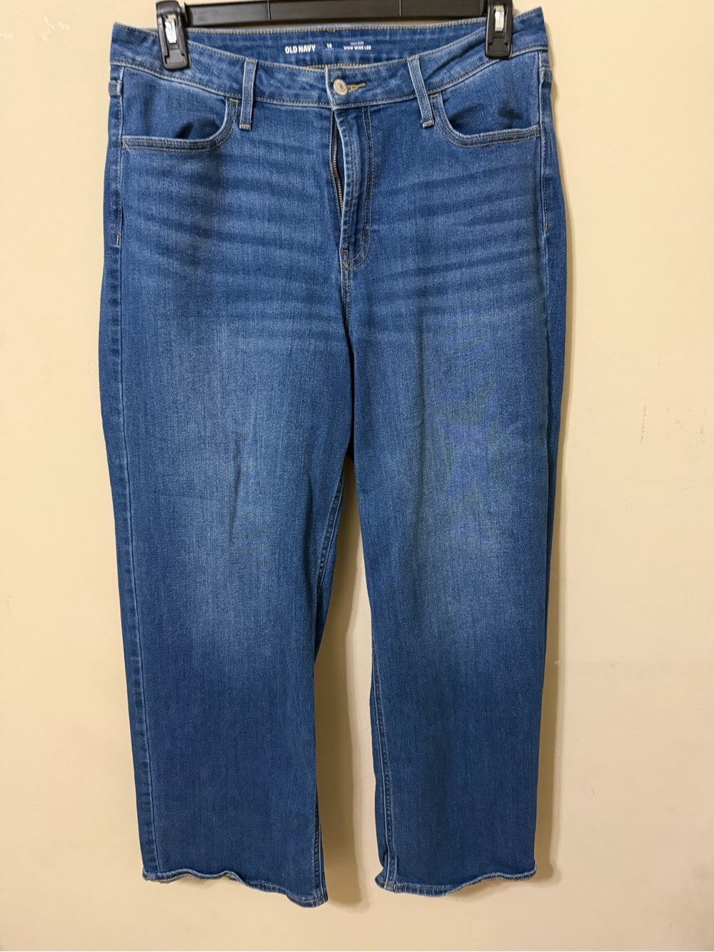 Old Navy Women's Medium Blue high rise WOW wide Leg Jeans 14 short euc